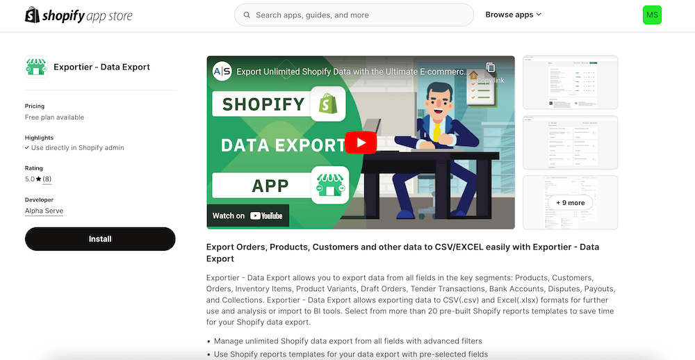 Exportier Shopify App Store